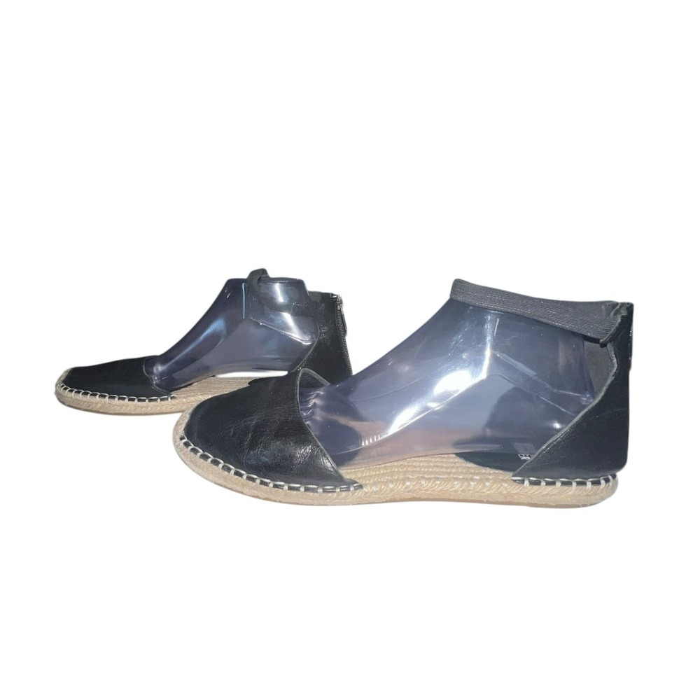 Eileen Fisher Lala Leather Espadrille Flats Black Size‎ 10 Ankle Strap Sandals